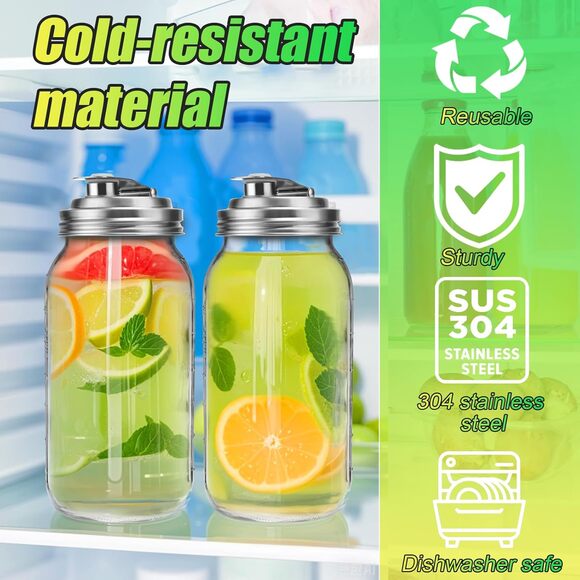 Amazon Mason Jar Pour Spout Stainless Steel Wide Mouth Spout Flip Cap Lids Set 2 - Picture 6 of 8